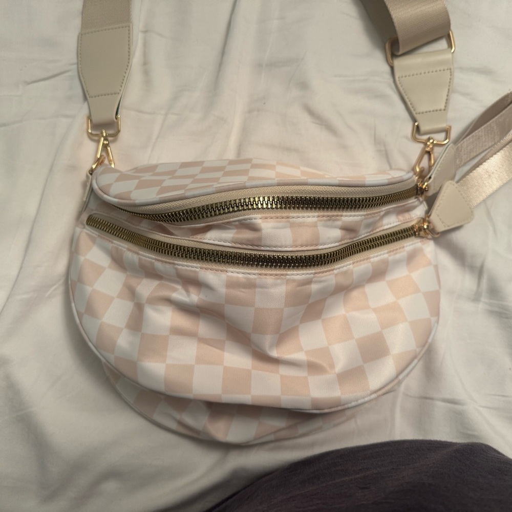Checkered Beige and White Women's Bag